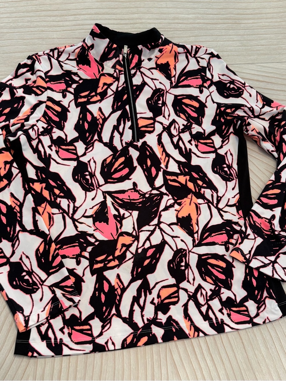 Women’s Mock Neck Quarter Zip Long-Sleeve Top in Pink & Black